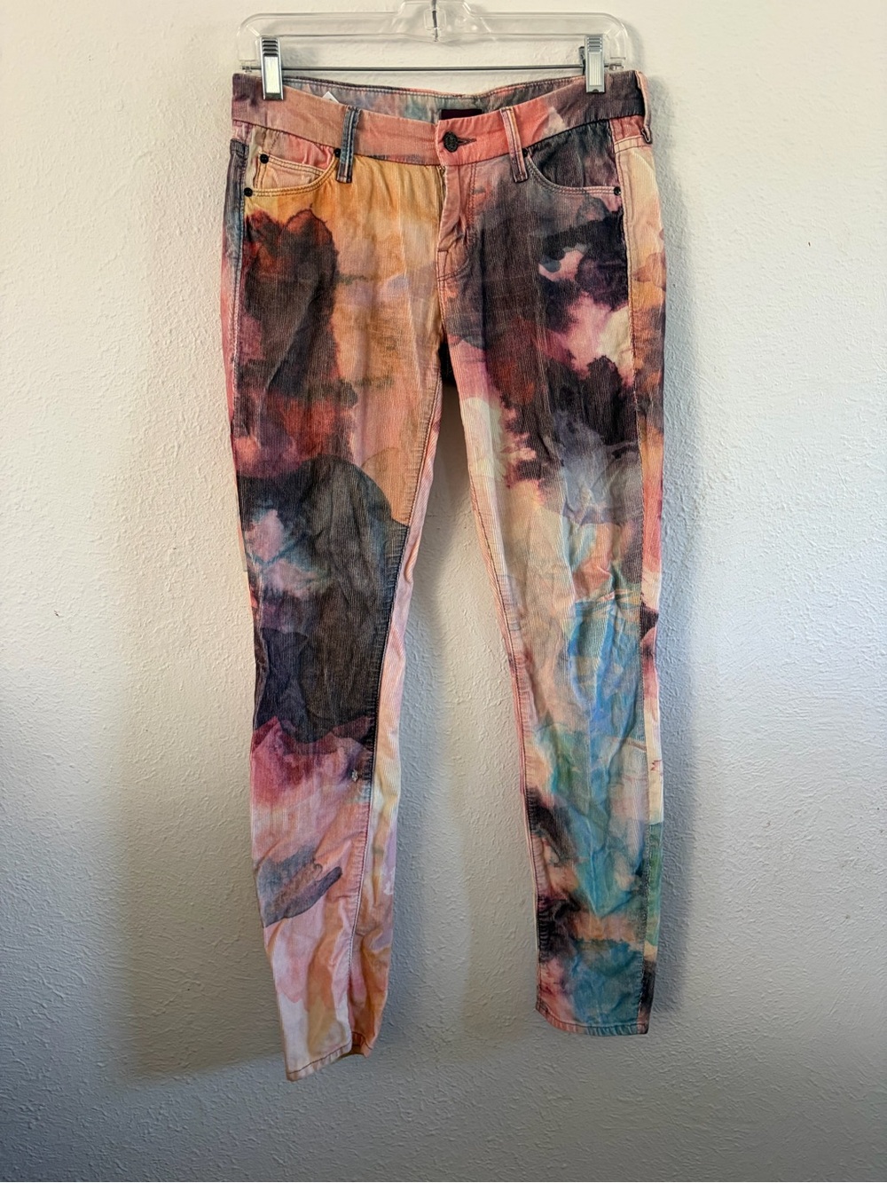 MOTHER Multicolor Watercolor Skinny Jeans - Pink, Blue & Black